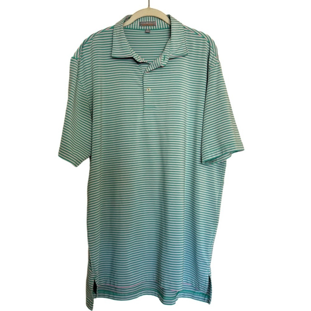Peter Millar Polo Shirt Size L Green Pink Striped SUMMER COMFORT Golf Preppy